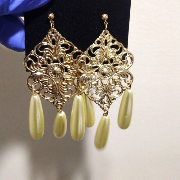 Women's Stylish Gold-tone Filigree Design Long Beads Drop Dangle Earrings, #4 - Picture 1 of 5